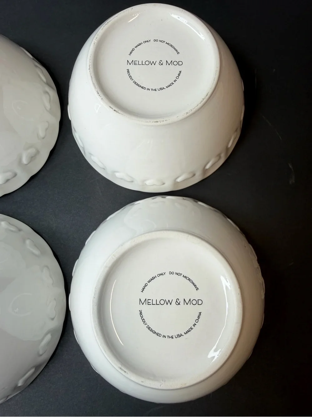 Mellow & Mod White Heart Scalloped Ceramic Bowl Set of 4 Coquette Cottagecore